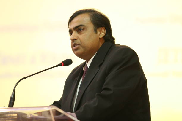 A picture of Mukesh Ambani speaking